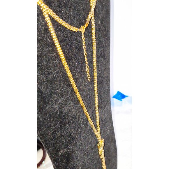 Gold Tone Rope Chain Lariat Necklace Extra Long Elegant Knotted Eveningwear - Picture 9 of 11